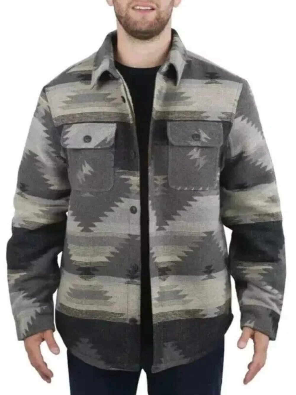 JACHS Men's Size XXL Aztec Patterned Wool Blend Sherpa Lined Heavyweight Shacket